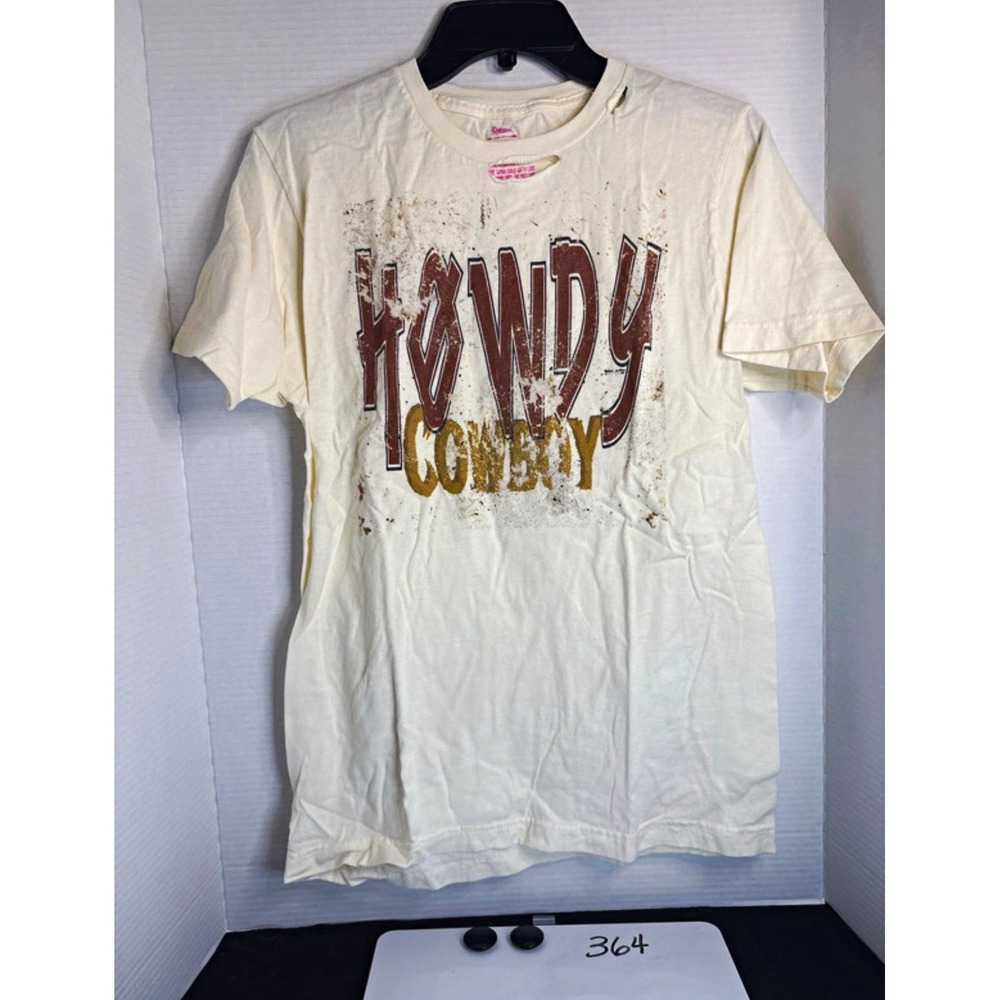 Relism Arrows Women's White "Howdy Cowboy" Graphic Tee Crew Neck Cotton Jersey M